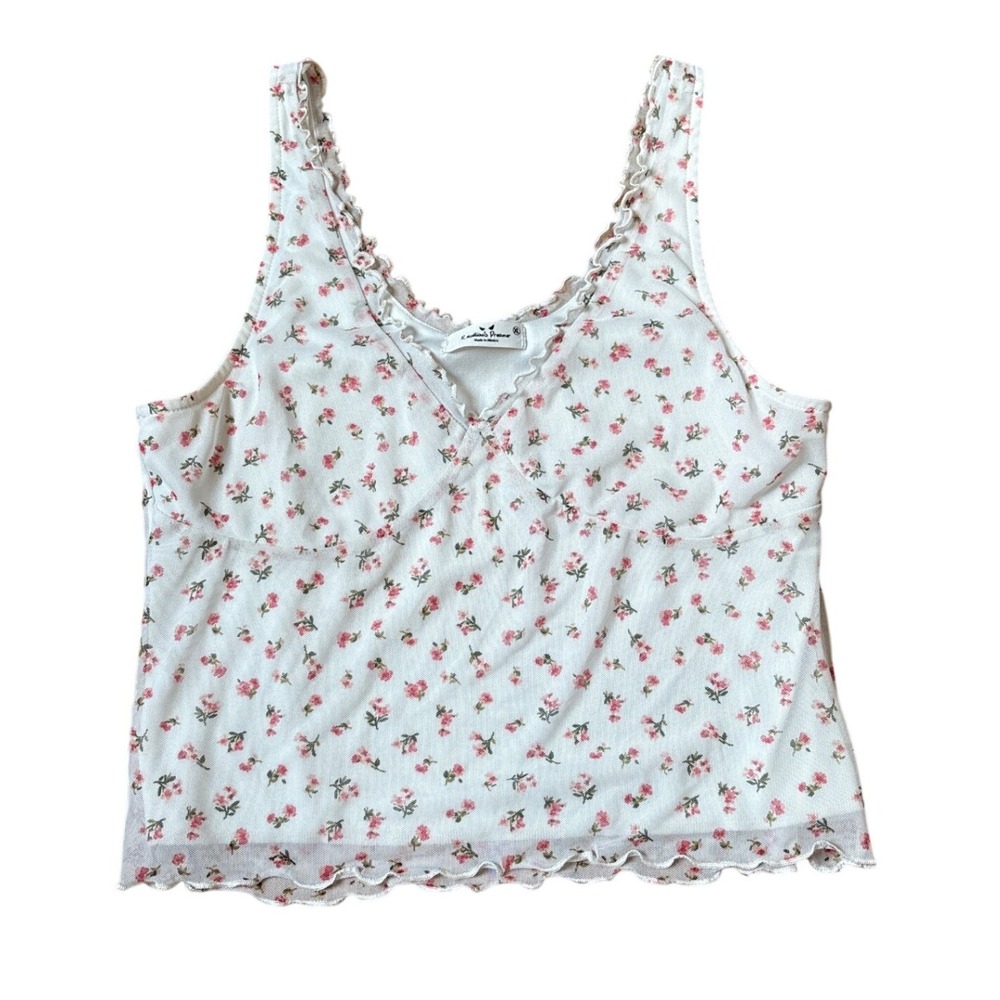 Rebellious‎ Dreamer Tank Top Women White Floral Mesh Lettuce Trim Y2K SIZE XL
